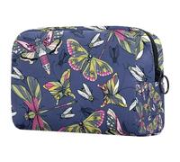 Neceser de viaje para mujer, diseño de libélula y mosca de la casa en color gris oscuro, con diseño de mariposa, bolsa organizadora de maquillaje con cremallera, multicolor, 18.5x7.5x13cm/7.3x3x5.1in,