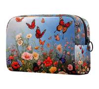 Neceser de viaje para mujer, diseño de margaritas, orquídeas, flores silvestres, bolsa organizadora grande con cremallera, multicolor, 18.5x7.5x13cm/7.3x3x5.1in, Neceser
