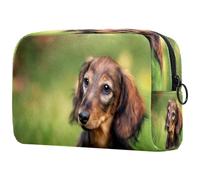 Neceser de viaje para mujer, diseño de perrito con ojos tristes, color marrón, bolsa organizadora con cremallera, multicolor, 18.5x7.5x13cm/7.3x3x5.1in, Neceser