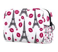 Neceser de viaje para mujer, diseño de Torre Eiffel y los besos, multicolor, 18.5x7.5x13cm/7.3x3x5.1in, Neceser