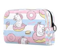Neceser de viaje para mujer, diseño de unicornio, dona, helado, pastel, neceser de viaje, bolsa organizadora con cremallera, multicolor, 18.5x7.5x13cm/7.3x3x5.1in, Neceser