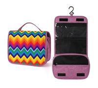 Neceser de viaje para mujer, diseño geométrico W, con diseño de arco iris y colores del orgullo para mujer, organizador de maquillaje colgante con gancho para champú