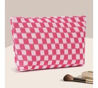Neceser de viaje para mujer, neceser de punto para artículos de aseo personal, bolsa de almacenamiento a cuadros, Rosado, Moda