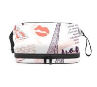 Neceser de viaje para mujeres y niñas, con diseño de corazones y besos de la Torre Eiffel y corazones, multicolor, 27x15x14 cm/10.6x5.9x5.5 in, Neceser
