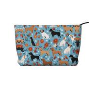 Neceser de Viaje Piel con Estampado Floral Border Collie Cremallera, neceseres para Mujer, pequeño