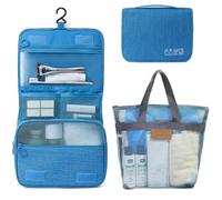 Neceser de viaje portátil colgante para hombres y mujeres, 1 bolsa de inodoro + 1 bolsa de malla, varios colores, Blue, Azul, Neceser