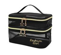 Neceser de Viaje portátil Grande for Juegos de manicura artículos de tocador Barniz de uñas(Black with Words)
