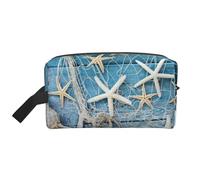 Neceser de viaje Seashell on Blue Wood Seashell on Blue Wood, bolsa de maquillaje de viaje personalizada, gran capacidad con cremallera, bolsa de aseo de viaje portátil de varios estilos, idea de rega