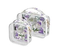 Neceser de viaje transparente, camelia blanca, lavanda, flores moradas, bolsa de cosméticos, bolsas de maquillaje, paquete de 2 bolsas de PVC, portátil, impermeable, bolsa de transporte, bolsa de