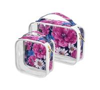 Neceser de viaje transparente, camelia roja, margarita blanca, bolsa de cosméticos, bolsas de maquillaje, paquete de 2 bolsas de PVC, portátil, impermeable, bolsa de transporte, bolsa de