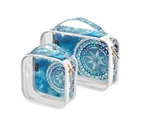 Neceser de viaje transparente con diseño de mandala de estrella de mar, océano azul, teñido anudado, bolsa de cosméticos, bolsas de maquillaje, paquete de 2 bolsas de PVC portátiles impermeables para