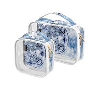Neceser de viaje transparente con diseño gráfico de mandala azul abstracto, bolsa de cosméticos, bolsas de maquillaje, paquete de 2 bolsas de PVC portátiles impermeables para artículos de tocador para
