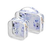 Neceser de viaje transparente con flores azules, bolsa de cosméticos floral de aciano, bolsas de maquillaje, paquete de 2 bolsas de PVC, portátil, impermeable, bolsa de transporte, bolsa de