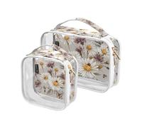 Neceser de viaje transparente, flor de manzanilla, aciano, mariposa azul, bolsa de cosméticos, bolsas de maquillaje, paquete de 2 bolsas de PVC, portátil, impermeable, bolsa de transporte, bolsa de