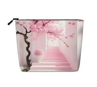 Neceser de viaje versátil con diseño de flor de cerezo rosa, bolsa de maquillaje de cáñamo falso, multiusos, organizador de accesorios cosméticos, Black, Talla única