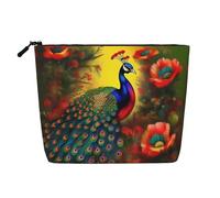 Neceser de viaje versátil con flores de pavo real, bolsa de maquillaje de cáñamo falso, multiusos, organizador de accesorios cosméticos, Black, Talla única