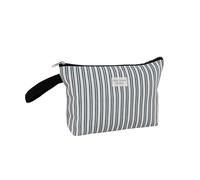 Neceser de Viaje XL con Asa, 27 x 17 x 6 cm, Diseño de Hojas, Rayas o Lunares en Blanco y Negro. Good Things Happen (Rayas)