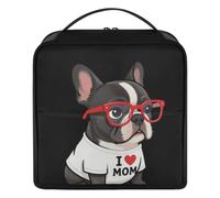 Neceser diseñado para mujer y niña, con texto en inglés "I Heart Mom Love Mama Boston Terrier"