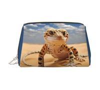 Neceser elegante con estampado de geco de leopardo y arena para mujer, para viajes, uso diario, neceser de almacenamiento, Gold, One Size, Clásico