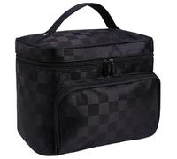 Neceser Grande con diseño de celosía for Mujer, Resistente al Agua, Rayas, Neceser Profesional, Organizador Viaje, Caja Maquillaje para Viajes de Negocios(Lattice Black)