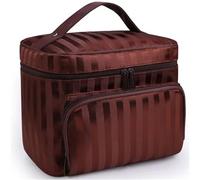 Neceser Grande con diseño de celosía for Mujer, Resistente al Agua, Rayas, Neceser Profesional, Organizador Viaje, Caja Maquillaje para Viajes de Negocios(Stripe Brown)