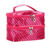 Neceser grande para cosméticos para mujer, neceser de viaje doble lavado rosa rojo acolchado de cuero, a, Talla única