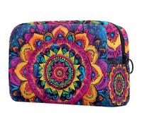 Neceser hippie con diseño floral de mandala de henna para mujer, bolsa organizadora de maquillaje grande con cremallera, multicolor, 18.5x7.5x13cm/7.3x3x5.1in, Neceser