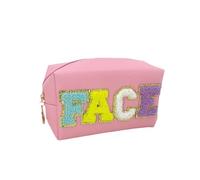 Neceser Maquillaje Chenille Letter PU Leather Makeup Bag Waterproof Toiletry Bag Zipper Portable Skin Makeup Pouch Cosmetic Bag For Travel Accessor para Mujeres(Face Pink)