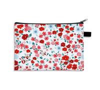 Neceser Maquillaje Flores Rojas Monedero para Niños,Neceser De Maquillaje,Neceser Pequeño con Cremallera,Portátiles Neceser Mujer,Monedero Pequeño con Cremallera,Bolsa Maquillaje Impresa,