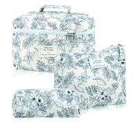 Neceser Maquillaje Grande, Exquisito Estampado Floral Makeup Bag, Bolsas de Maquillaje Acolchadas de Algodón, Portátil Wash Bag for Outdoor, Travelling, Business Trip for Women and Girls,(3 Pcs)