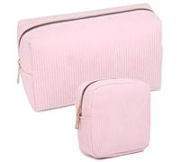 Neceser Maquillaje Impermeable 2 Piezas Pack Cosméticos Viaje con Compartimentos, Bolsa Maquillaje Mujer Mediano Aesthetic, Bolsa Neceser Adolescente, Regalo para Mujeres, Niñas, Novias (Rosa)