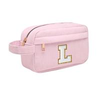 Neceser Maquillaje Mujer Personalizado Inicial, Bolsa de Cosméticos de Viaje, Gran Capacidad Neceser de Maquillaje de Pana, Regalo Cumpleaños Navidad para Mujeres Novias Mejores Amigas, Rosa L