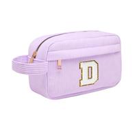 Neceser Maquillaje Mujer Personalizado Inicial, Bolsa de Cosméticos de Viaje, Gran Capacidad Neceser de Maquillaje de Pana, Regalo Cumpleaños Navidad para Mujeres Novias Mejores Amigas, Morado D