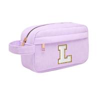 Neceser Maquillaje Mujer Personalizado Inicial, Bolsa de Cosméticos de Viaje, Gran Capacidad Neceser de Maquillaje de Pana, Regalo Cumpleaños Navidad para Mujeres Novias Mejores Amigas, Morado L