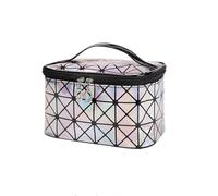 Neceser Maquillaje Women PU Sequin Makeup Bag Fashion Square Travel Portable Storage Toiletries Cosmetic Tote Waterproof Make-Up Cases(Silver)