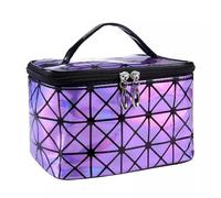 Neceser Maquillaje Women PU Sequin Makeup Bag Fashion Square Travel Portable Storage Toiletries Cosmetic Tote Waterproof Make-Up Cases(Purple)