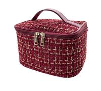 Neceser Mmaquillaje Bolsa de Maquillaje Caja de Maquillaje Viaje a Cuadros portátil de Gran Capacidad Bolsa de Almacenamiento de artículos de tocador portátil(Color:Burgundy)