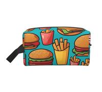 Neceser multifuncional de viaje con diseño de hamburguesas fritas de dibujos animados, bolsa de almacenamiento diario y fitness para cosméticos, papelería y más