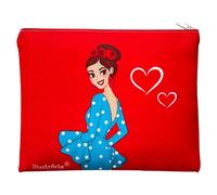 Neceser o Estuche Granada Flamenca “Paquita” - Diseño Doble Cara - Fondo Rojo con Lunares Blancos - 22x17 cm - Impermeable - Bolsa de Aseo, Maquillaje o Material Escolar
