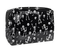 Neceser organizador de cosméticos con diseño de calabaza y fantasma de Halloween dibujado a mano, Multicolor 07, 18.5x7.5x13cm/7.3x3x5.1in, Estuche de belleza