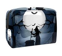 Neceser organizador de cosméticos con diseño de calabaza y fantasma de Halloween dibujado a mano, Multicolor 09, 18.5x7.5x13cm/7.3x3x5.1in, Estuche de belleza