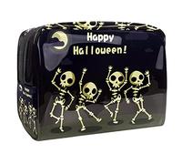 Neceser organizador de cosméticos con diseño de calabaza y fantasma de Halloween dibujado a mano, Multicolor 03, 18.5x7.5x13cm/7.3x3x5.1in, Estuche de belleza