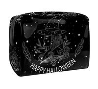 Neceser organizador de cosméticos con diseño de calabaza y fantasma de Halloween dibujado a mano, Multicolor 06, 18.5x7.5x13cm/7.3x3x5.1in, Estuche de belleza