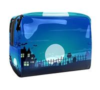 Neceser organizador de cosméticos con diseño de calabaza y fantasma de Halloween dibujado a mano, Multicolor 05, 18.5x7.5x13cm/7.3x3x5.1in, Estuche de belleza