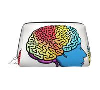 Neceser organizador de cuero para el cerebro izquierdo y derecho, bolsa de maquillaje para mujer, Silver, Talla única, Neceser