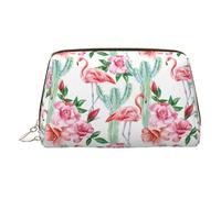 Neceser organizador de viaje de piel de PVC, diseño de cactus flamenco, rosa, flores, Gold, One Size