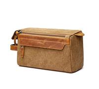 Neceser para Hombre, Kit de Afeitado, Bolsa de Cuero, Bolsa de Afeitar de Viaje, Bolsa de Aseo para Hombre, Lona (Color: café)