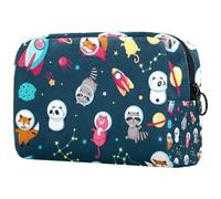 Neceser para mujer, diseño de animales astronautas de panda, mapache, gato y zorro, neceser de viaje, bolsa organizadora grande con cremallera, multicolor, 18.5x7.5x13cm/7.3x3x5.1in, Neceser
