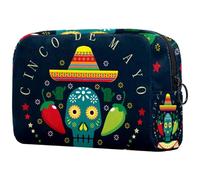 Neceser para mujer, diseño de calavera de azúcar y cactus del Día de los Muertos de México, neceser de viaje, bolsa organizadora grande con cremallera, multicolor, 18.5x7.5x13cm/7.3x3x5.1in, Neceser