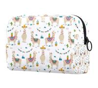 Neceser para mujer, diseño de llamas y cactus, para viajes, neceser grande y práctico organizador con cremallera, multicolor, 18.5x7.5x13cm/7.3x3x5.1in, Neceser